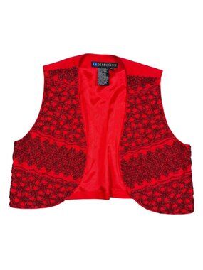 I.B. Diffusion Silk Beaded Vintage Vest Womens Size 10 Red Embroidered Festival